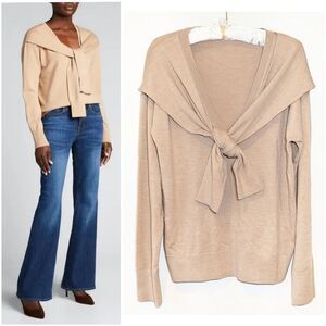 Veronica Bread Merino Wool Leni Stripe Tie Neck Sweater In Camel